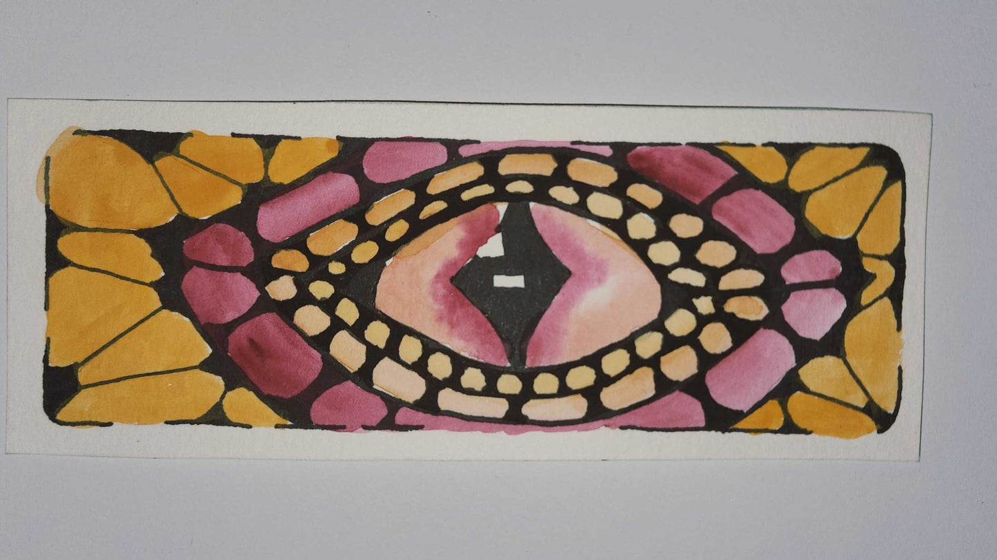 Decorative eye design with colorful patterns on a white background