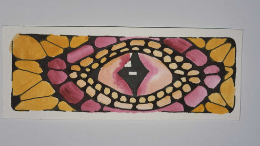 Decorative eye design with colorful patterns on a white background
